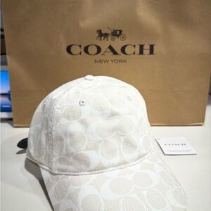 Coach White Signature Jacquard Denim Logo Baseball Cap Adjustable Designer Hat
